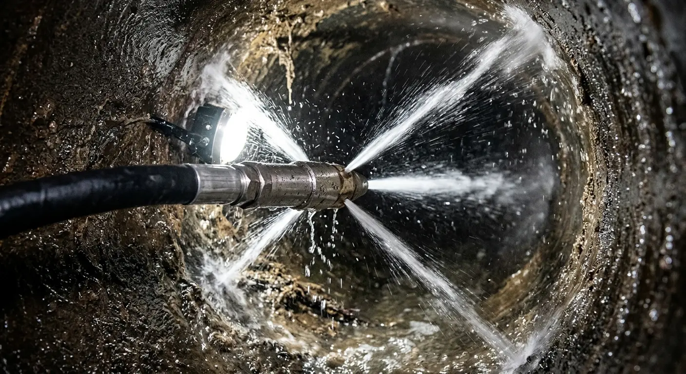 High-pressure hydro jetting nozzle cleaning sewer pipe for Sewer Cleanout in Sun Lakes
